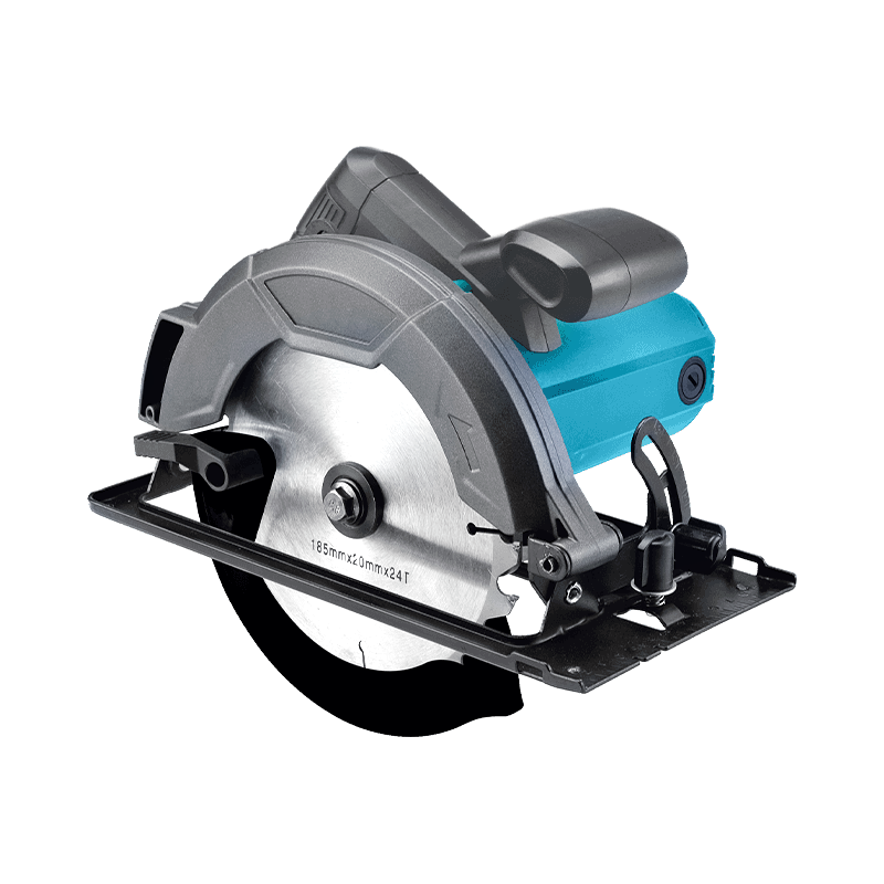 ZY61851 1200W powerful motor electric circular saw with angle adjustment knob, safety guard, sturdy baseplate, and soft leather-wrapped handle.