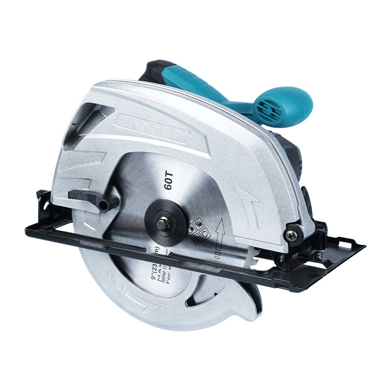 ZY2352 2200W high-power electric circular saw with angle adjustment knob, safety guard, sturdy baseplate, and comfortable ergonomic handle.