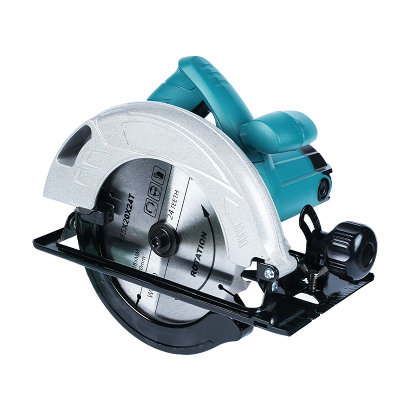 ZY81853 1200W high-power electric circular saw with angle adjustment knob, safety guard, sturdy baseplate, and soft leather-wrapped handle.