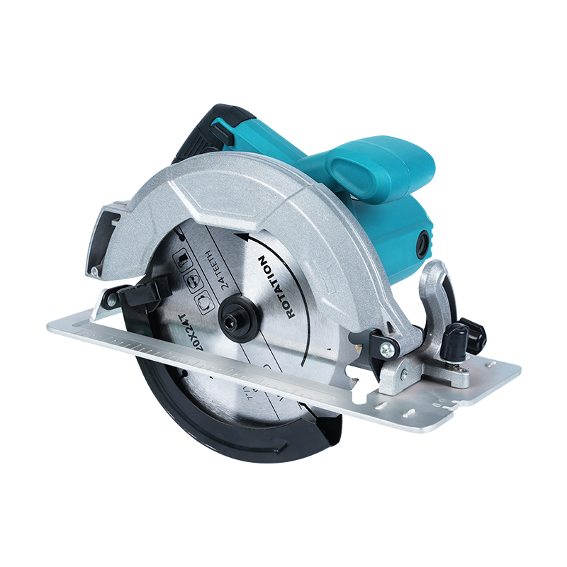 ZY51852 1200W high-power electric circular saw with angle adjustment knob, sturdy baseplate, and ergonomic handle.