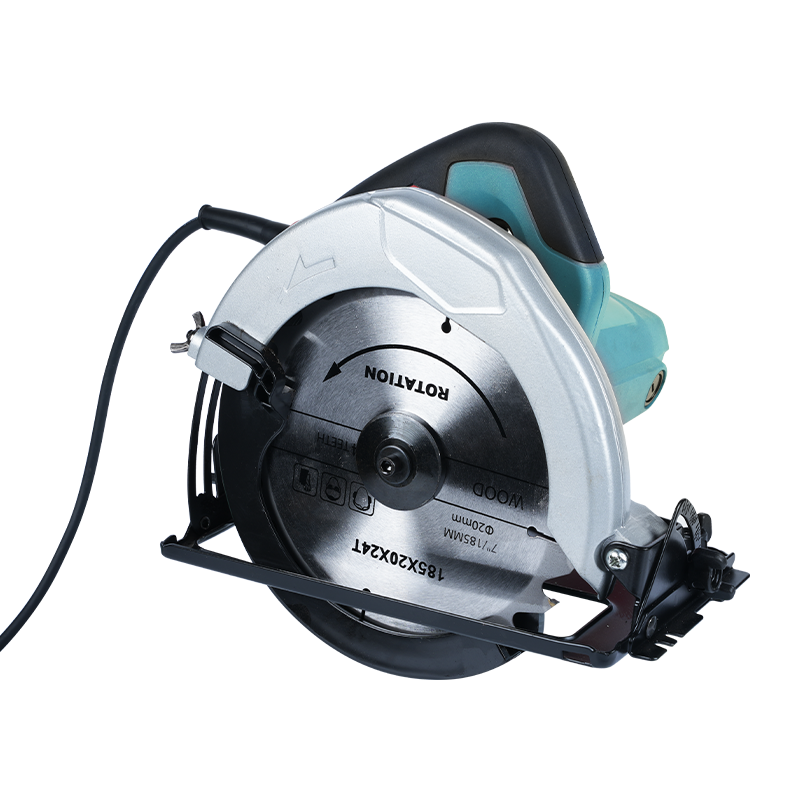 ZY583 1100W high-power electric circular saw with angle adjustment knob, sturdy baseplate, and soft leather-wrapped handle.